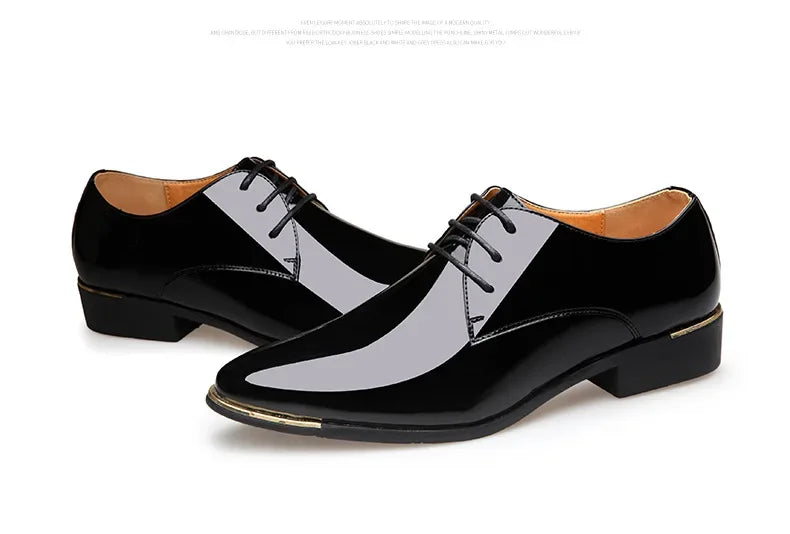 2024 New Men’s Patent Leather Shoes British Style Men's Dress Shoes Lace Up Pointed Toe Wedding Business Party Social Shoe Male