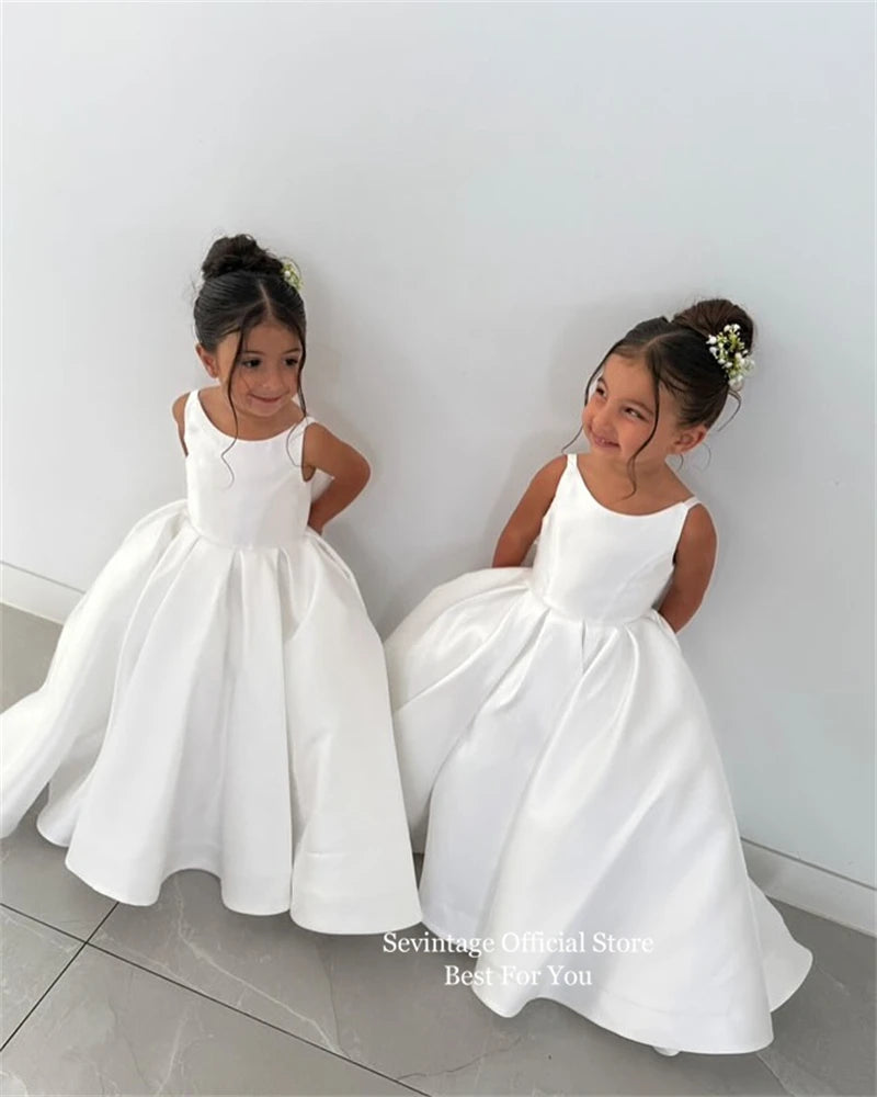 Sevintage Cute Ivory Baby Flower Dresses Bow Back Birthday Party Gifts Wedding Dresses For Kids ropa de niña 2025 Customized