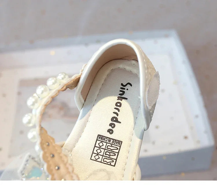 Chic Girls Dress Shoes for Wedding Party Bling Sequins with Rhinestone Butterfly Sweet Princess Chic Kids Flat Shoes Lace Beaded