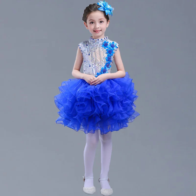 Summer Stage Princess Girls Casual Dresses Sequin Tutu Children Costume Robe Fille Party Baby Clothing Dance Kids Dress Vestidos