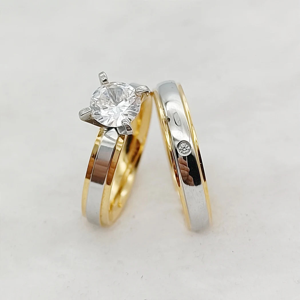 Ladies Stackable Cz Diamond Wedding Engagement Rings Bridal Sets For Girl women 24k Gold Plated Jewelry Love commitment alliance