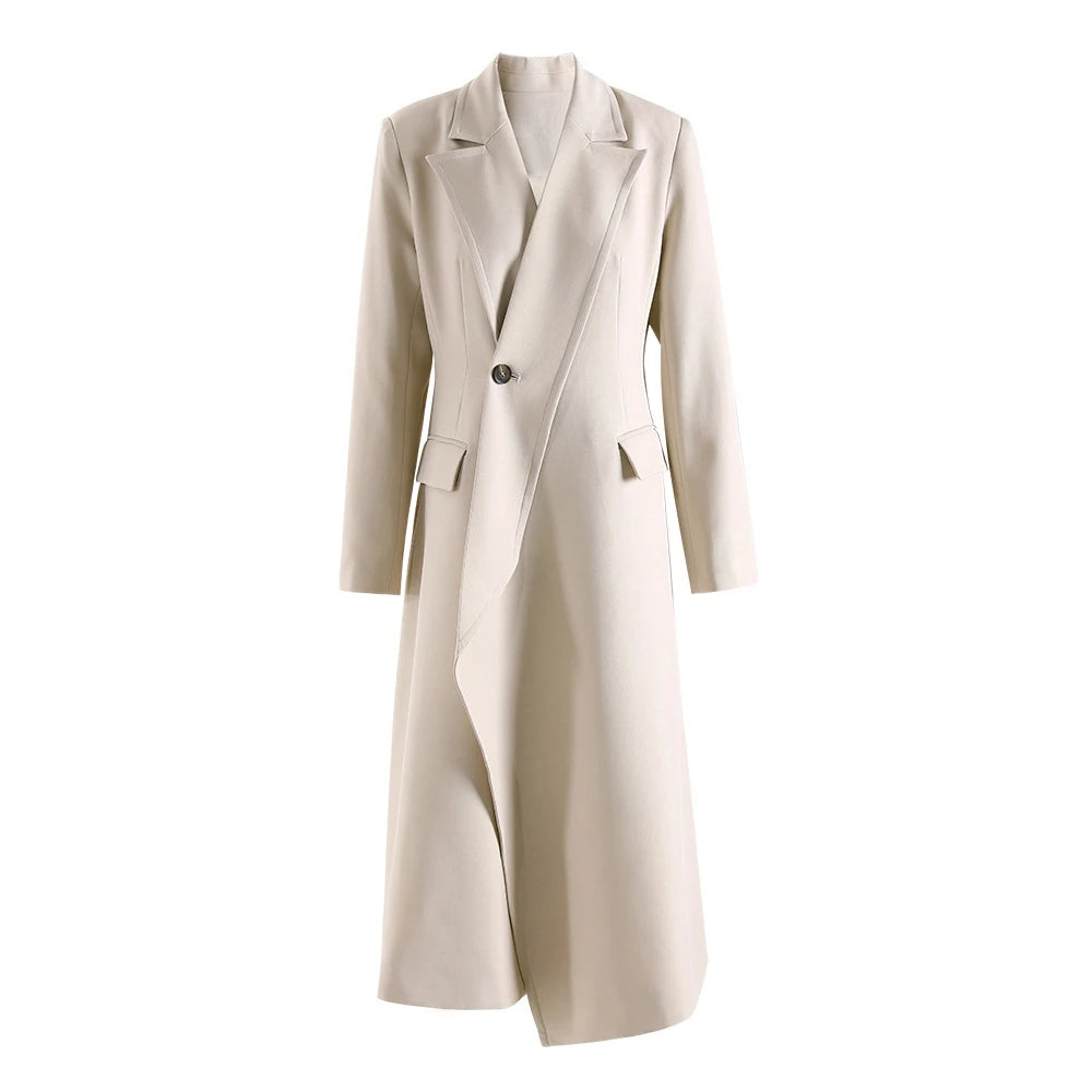 Solid Spliced Pockets Split Trench For Women Lapel Long Sleeve Slim Patchwork Button Temperament Windbreaker Female New