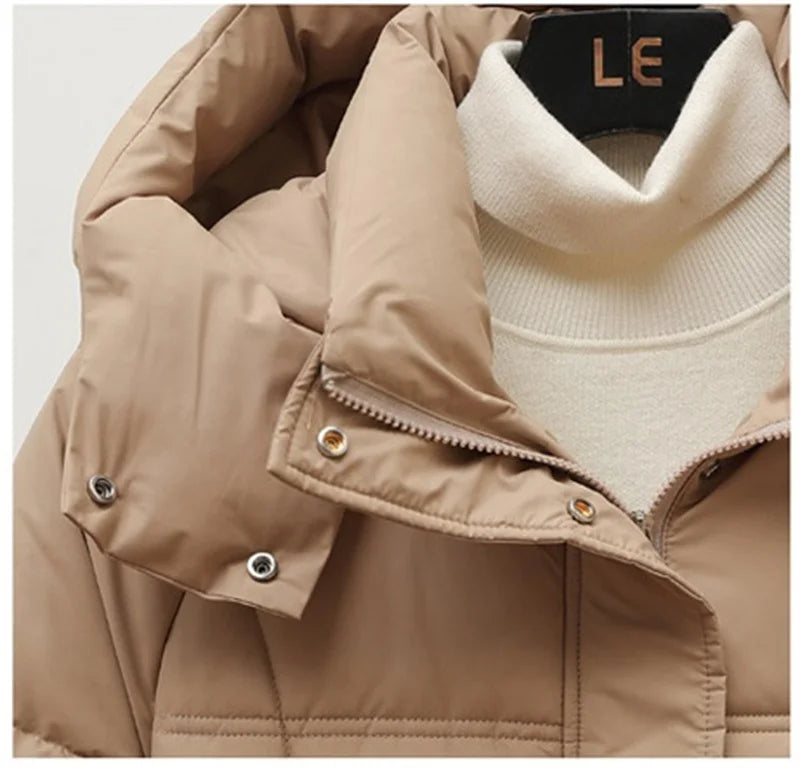 2024 New Winter Women Jacket Mid Long Hooded Parka Cotton Padded Jacket Female Parkas Loose Casual Warm Outwear Snow Wear Coats
