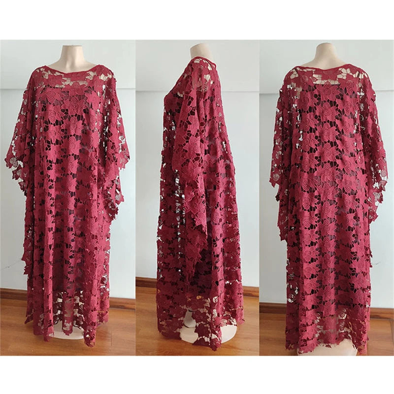 Lace Hollow Africa Dress African Dresses for Women African Clothes 2025 Dashiki Taditional Boubou Arabic Robe Femme Musulmane
