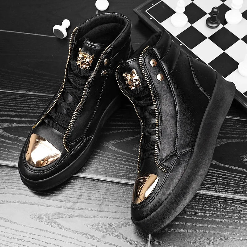 YRZL High Top Casual Shoes Men Sneakers Fashion Skateboard Shoes Leopard Platform Shoe Sport Training Shoes Men's Ankle Boots