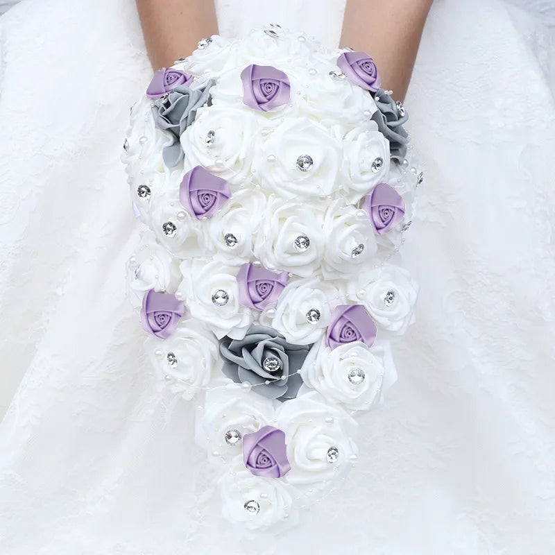 Waterfall New Wedding Bouquets for Bride and Bridesmaid Rose Rhinestones Hand Flower Party Wedding Decoration