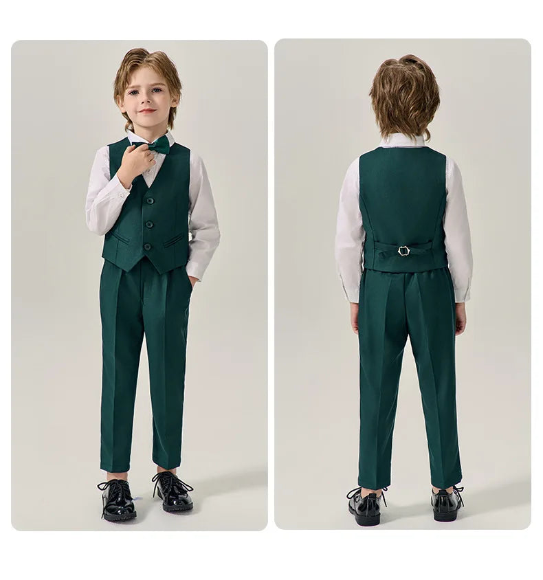 Prince Kids Green Jakcet Vest Pants Bowtie Piano Party Dress Boys Wedding Ceremony Photograph Suit Children Performance Costume
