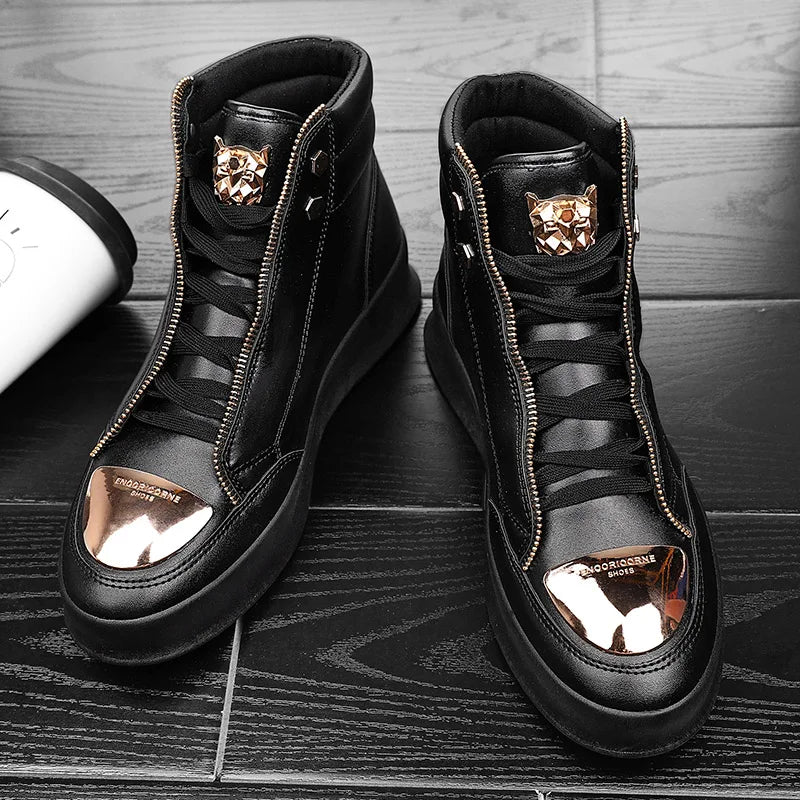 YRZL High Top Casual Shoes Men Sneakers Fashion Skateboard Shoes Leopard Platform Shoe Sport Training Shoes Men's Ankle Boots