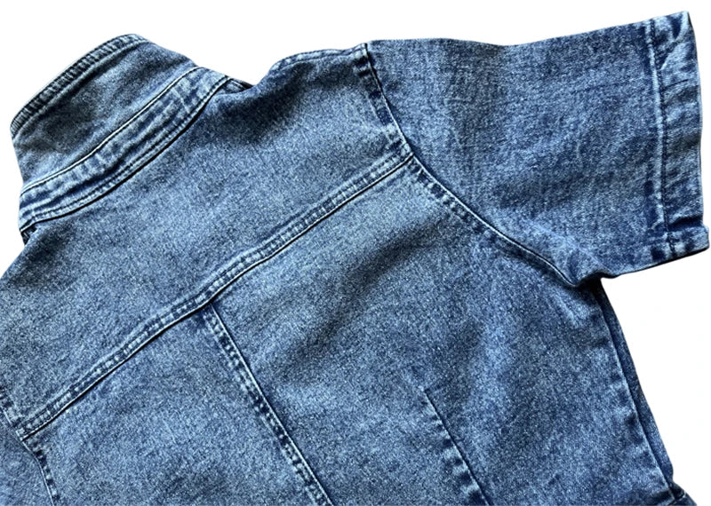 Casual Slim Short Sleeve Stretch Stir Fried Floral Washed Denim Jumpsuit Jeans Playsuit Cotton Flared Pants Jump Suit Overalls