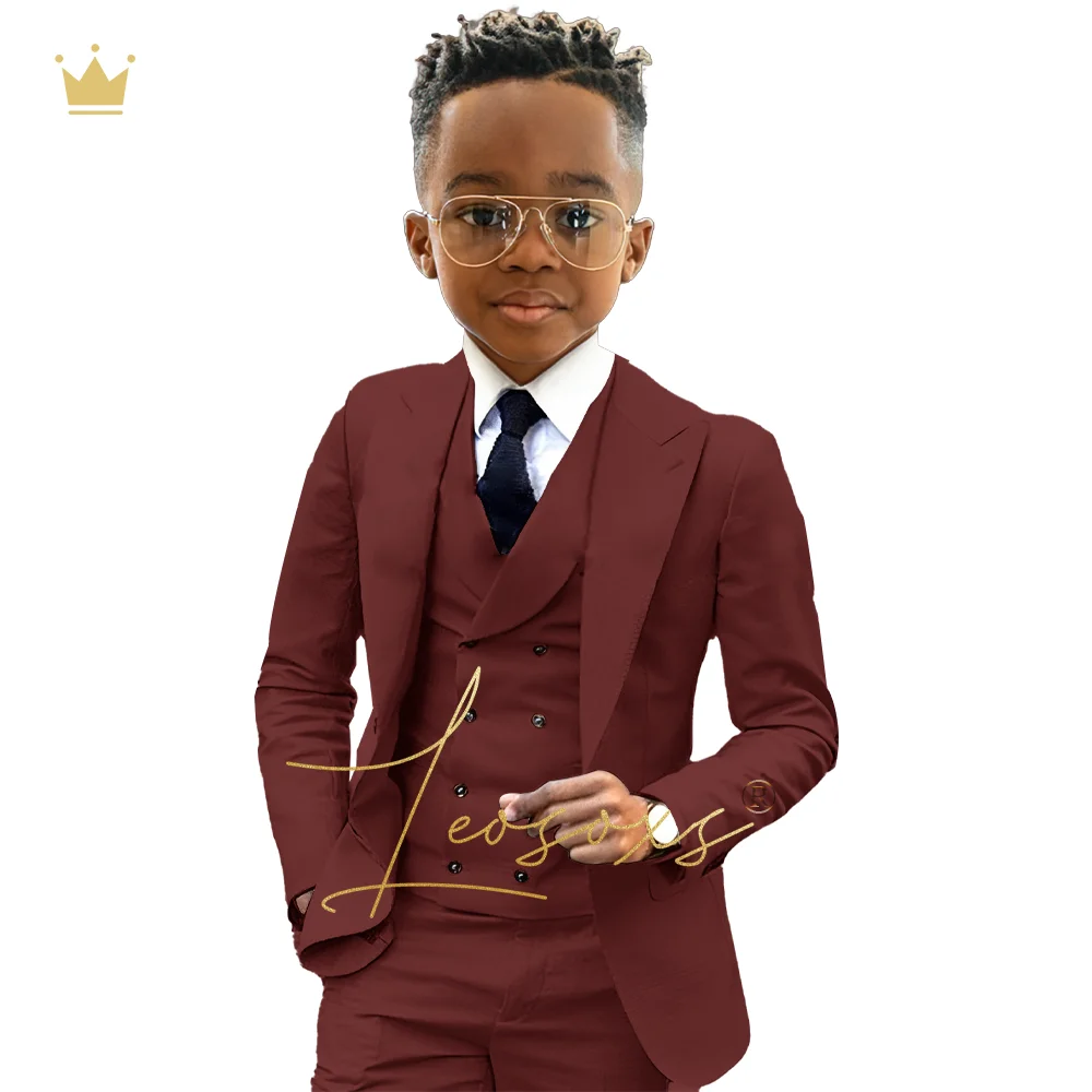 Boys formal suit 3 piece suit (jacket, green collar vest + trousers) custom wedding birthday queue celebration suit