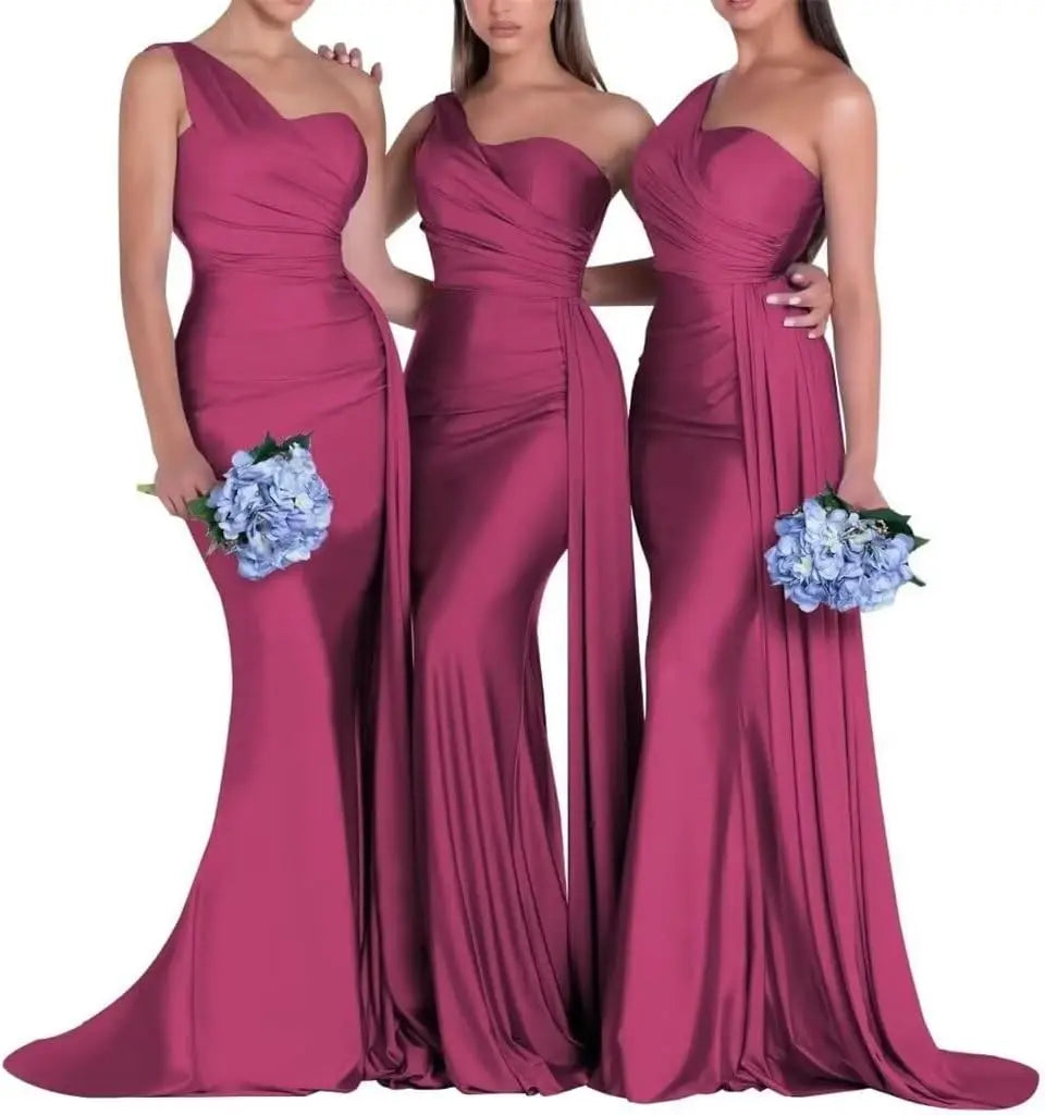 Purple Blue Pink Bridesmaid Dresses Women For Wedding Satin One Shoulder Sexy Mermaid Vestidos Para Bodas Mujer Invitada Chic
