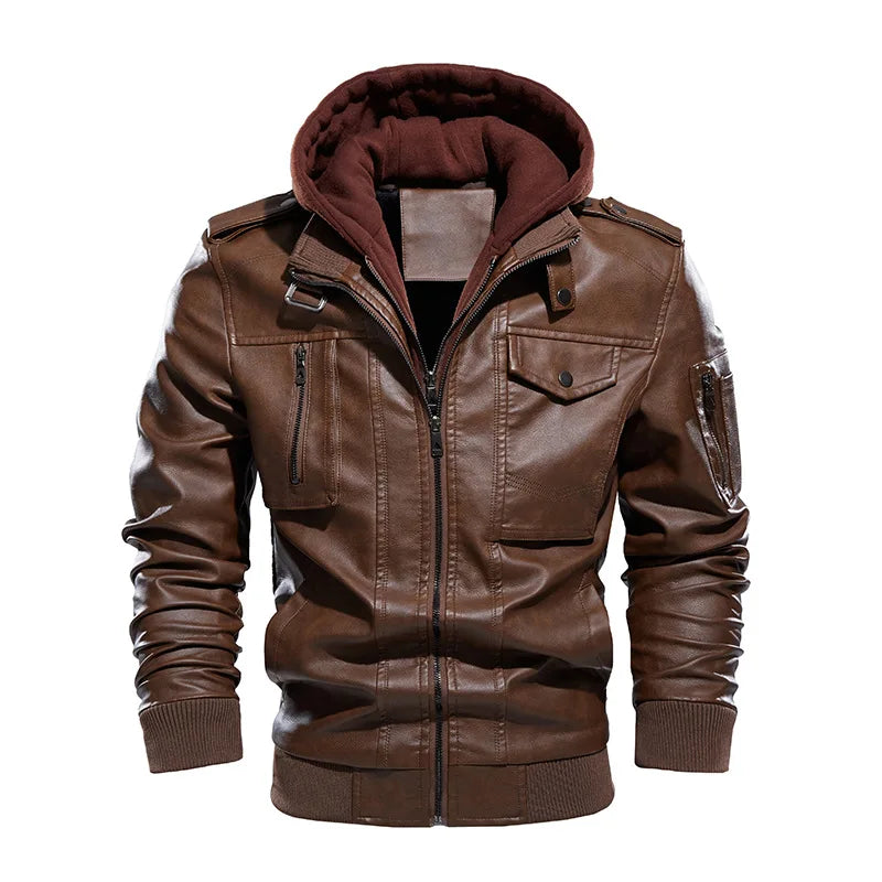 Winter Men's Leather Jacket High-quality Plush Thick Men Motorcycle Jacket Street Fashion Mens Hooded Coats Men Clothing 3XL