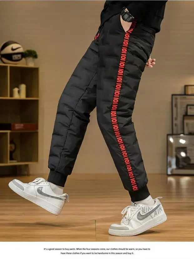 Men's down Pants Thiened Winter Outerwear Warm Long Trousers Du down Cold Resistance Cotton Pants Leisure Casual Sports