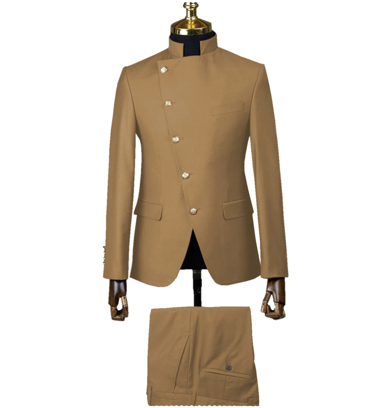 Men's Suit Blazer Sets 2 Pieces East Style Slim Fit Formal Indian Middle Stand-Up Collar Suit for Men Slant-Breasted Wedding