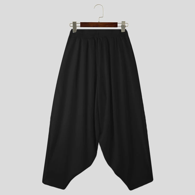 2024 Men Wide Leg Pants Solid Color Elastic Waist Loose Casual Trousers Men Oversize Streetwear Fashion Long Pants S-5XL INCERUN