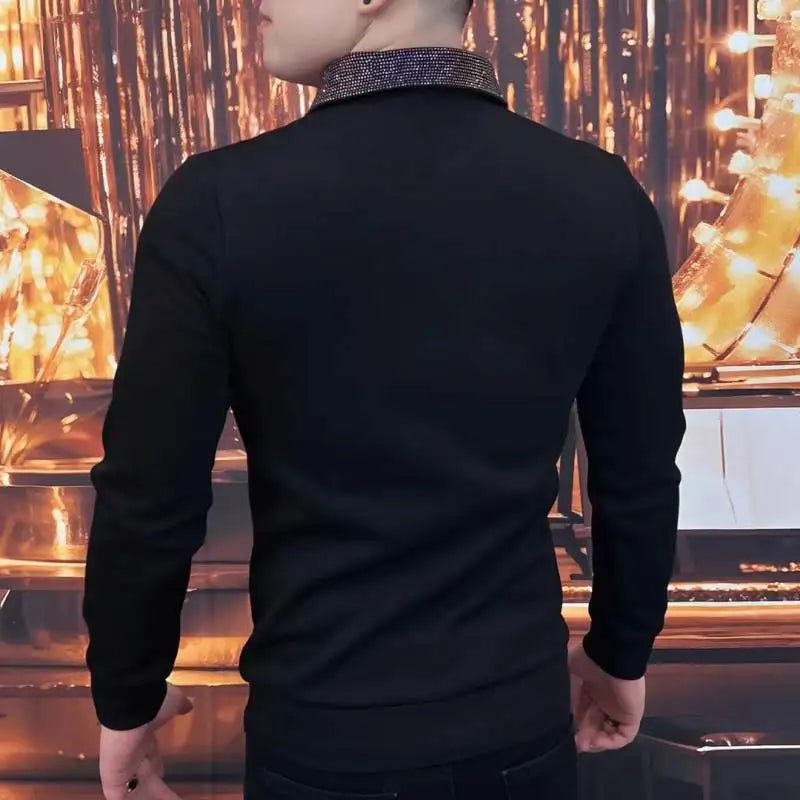 Quality Black Rhinestones Animal Shirt Camiseta Masculina Autumn Shirts For Men Social Club Outfits Hot Diamond Print Shirt Men
