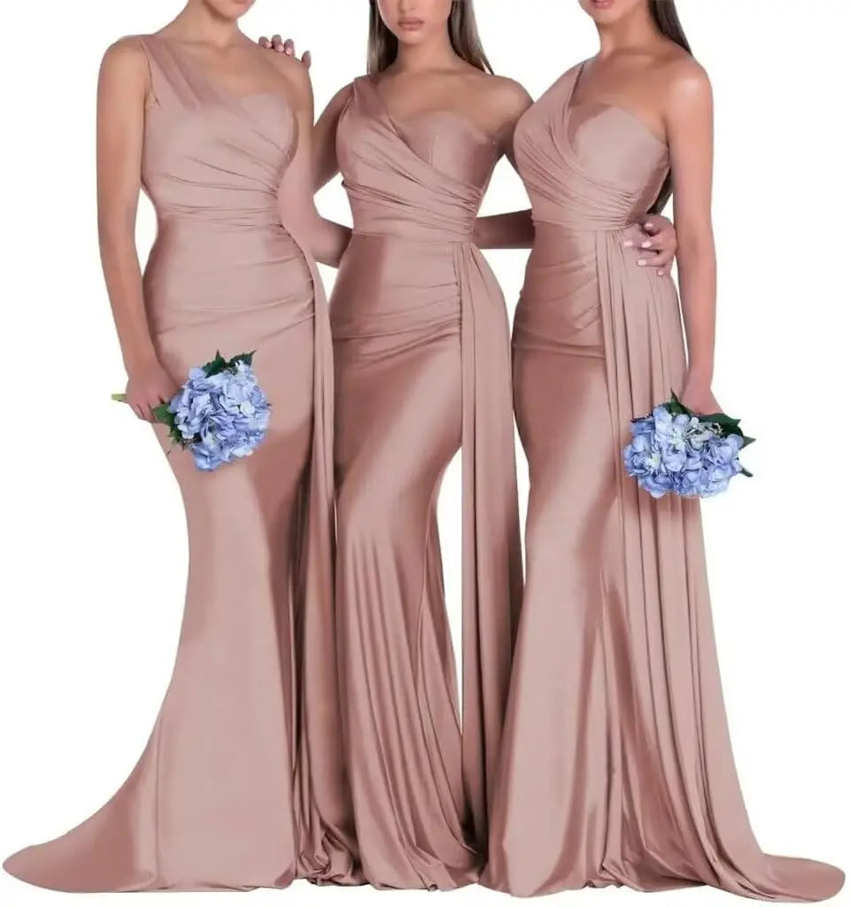Purple Blue Pink Bridesmaid Dresses Women For Wedding Satin One Shoulder Sexy Mermaid Vestidos Para Bodas Mujer Invitada Chic