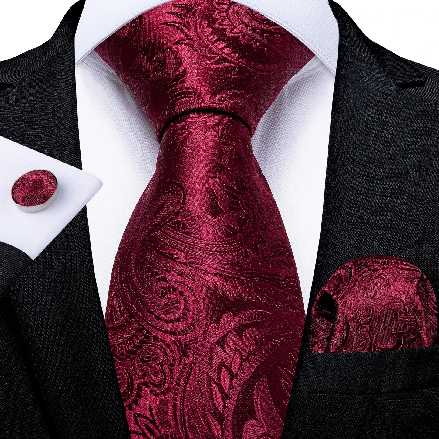 Solid Black Plaid Men's 8cm Polyester Neck Tie Handkerchief Cufflinks Set with Gift Box Tie Clip Birthday Anniversary Gift
