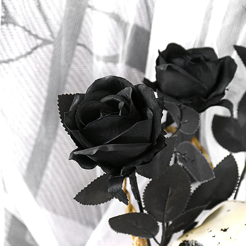 5Pcs Silk Black Rose Artificial Flower Fake Flower Bouquet For Wedding Party Decoration Home Decoration Garden Accessories