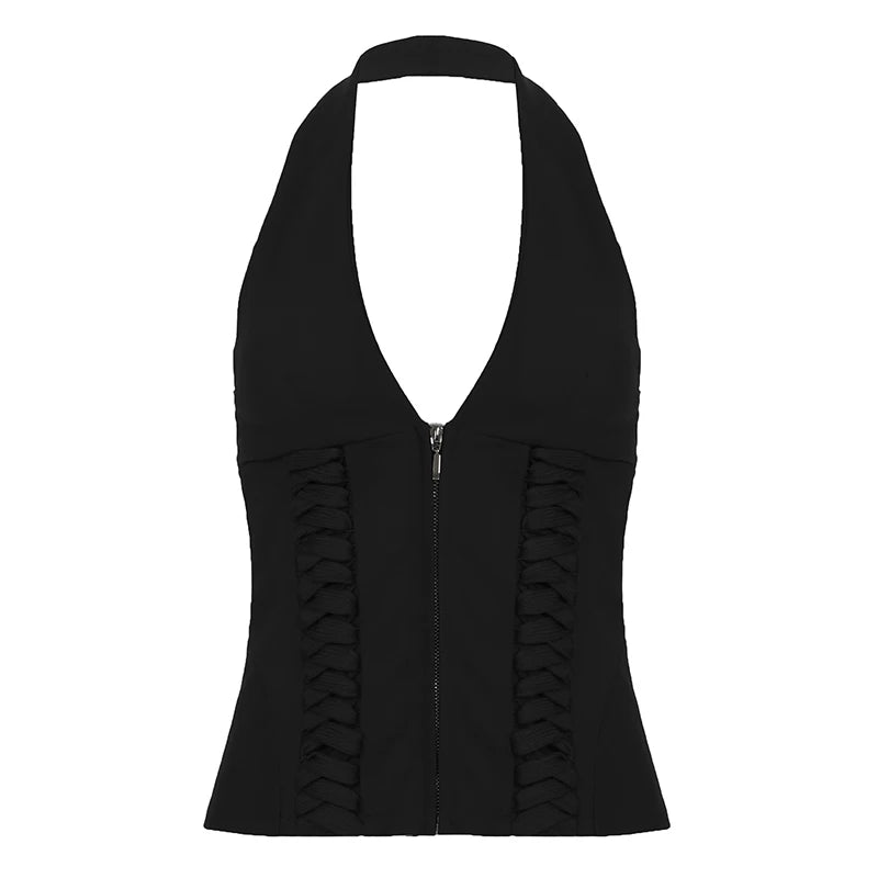 Fashion Solid V-Neck Bandage Zipper Women Tank Trendy Chic Design Sexy Slim Hotsweet Summer New Blouses
