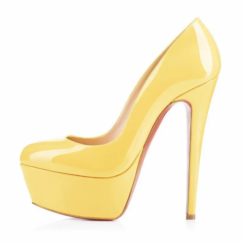2025 Fashion Women Pumps 14cm Extremely Platform High Heels Sexy Patent Leather Red Black Wedding Party Shoes Stiletto Plus Size