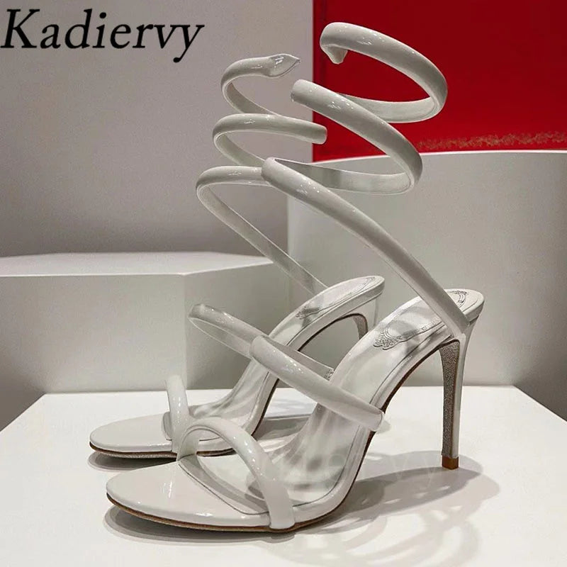 Summer High Heels Gladiator Sandals Women Ankle Snake Twine Around Runway Shoes Woman Stiletto Sandals Woman Sandalias Mujer