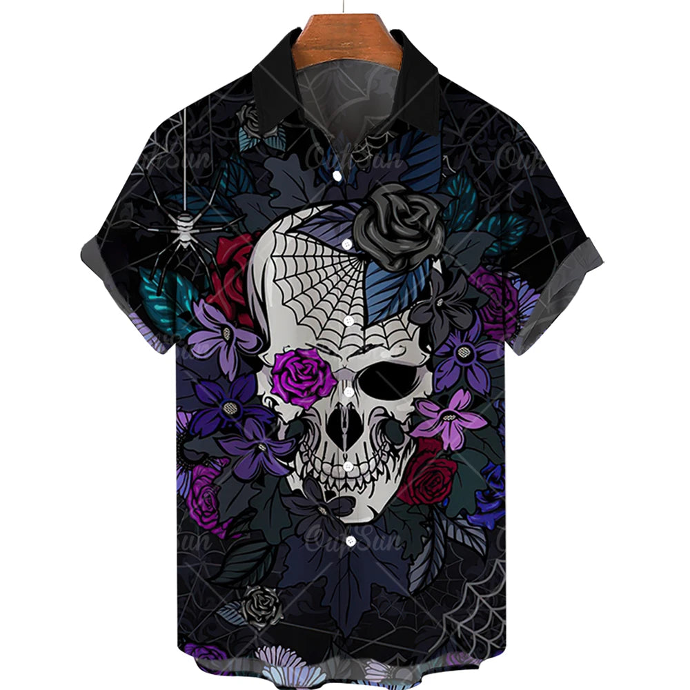 Hawaiian Beach Shirt Fashion Design Men's 3D Skull Print Shirt Retro Casual Street Clothing Men's Summer Unisex Short Sleeve Top