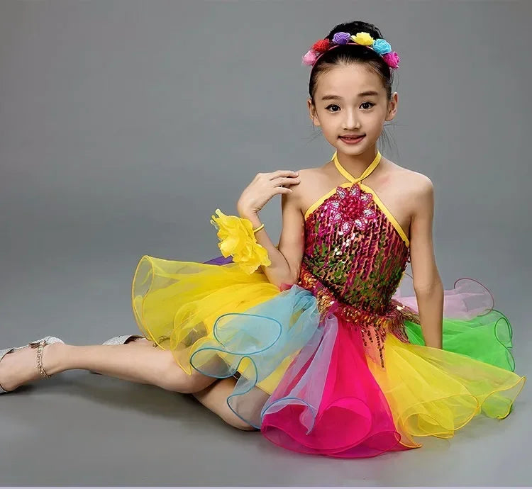 Summer Stage Princess Girls Casual Dresses Sequin Tutu Children Costume Robe Fille Party Baby Clothing Dance Kids Dress Vestidos