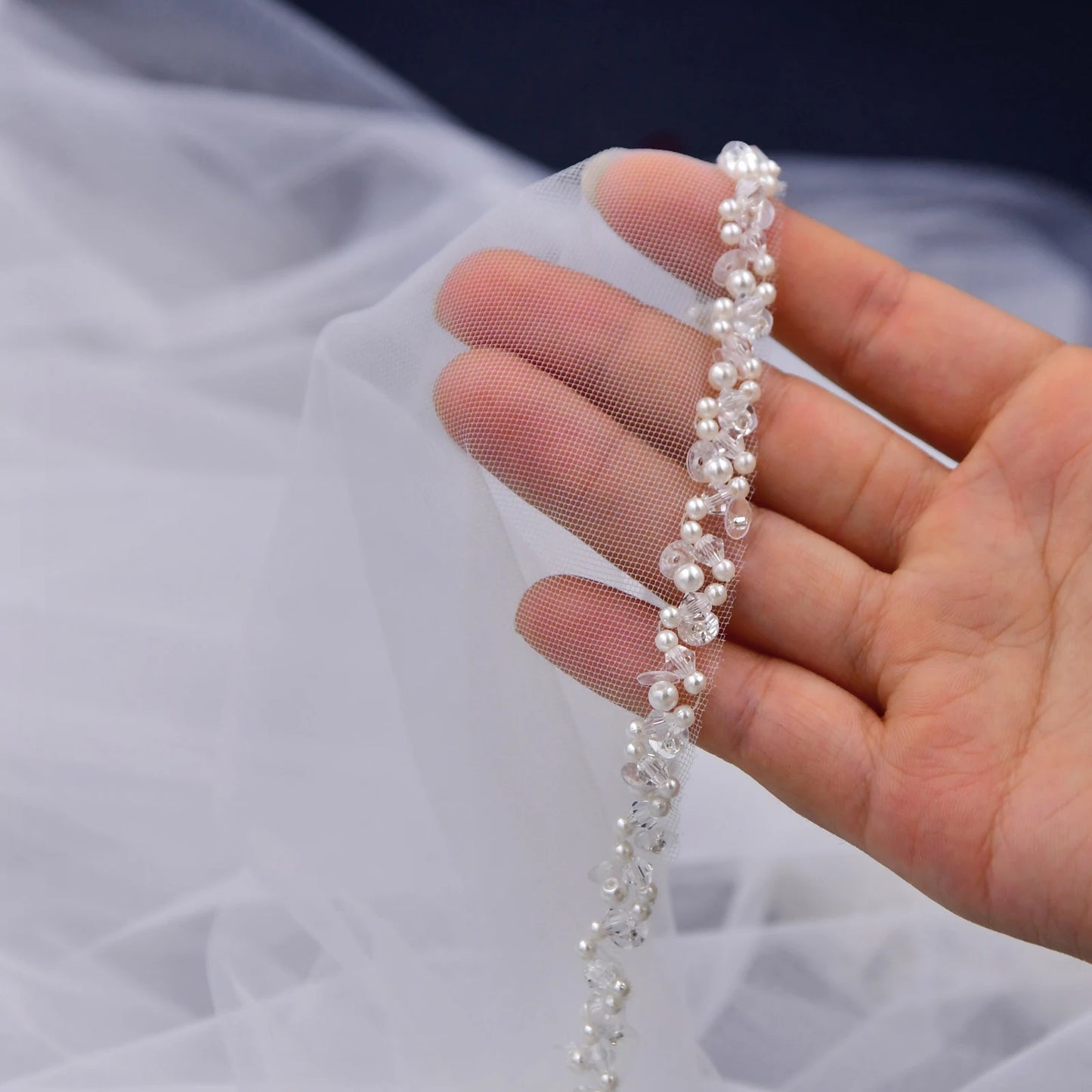 Luxury Cathedral Long Wedding Veil Crystal Organza Beaded Bridal Veil with Rhinestone Edge 1 Tier Soft Wedding Accessories G134