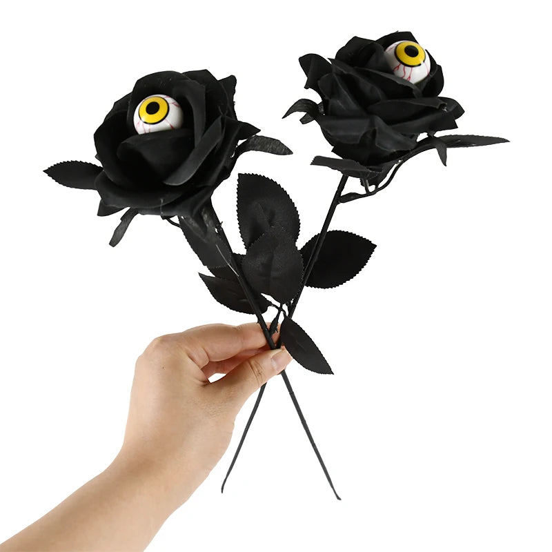 1/5Pcs Halloween Flowers Artificial Black Rose With Eyeball For Halloween Home Decoration Party Horror Props DIY Bouquets Craft