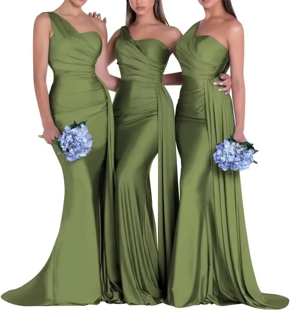Purple Blue Pink Bridesmaid Dresses Women For Wedding Satin One Shoulder Sexy Mermaid Vestidos Para Bodas Mujer Invitada Chic