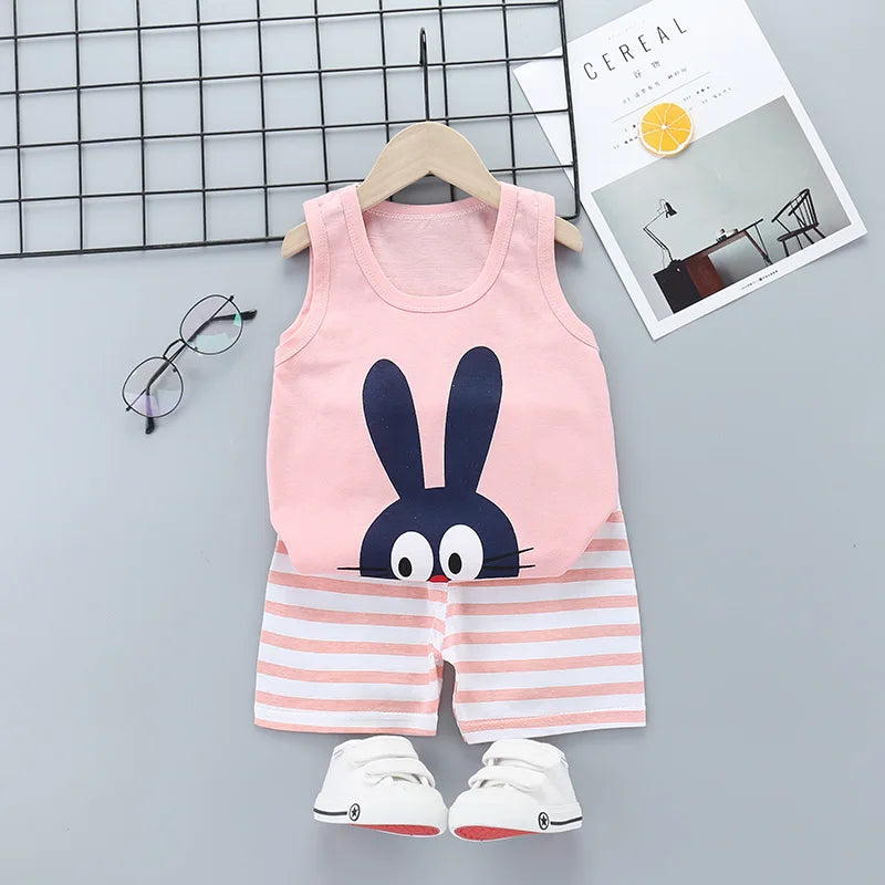 2025 New Summer Children Clothing Set Boys Girls Sleeveless Shorts Children's Suspenders Baby Vest set Kids Clothes