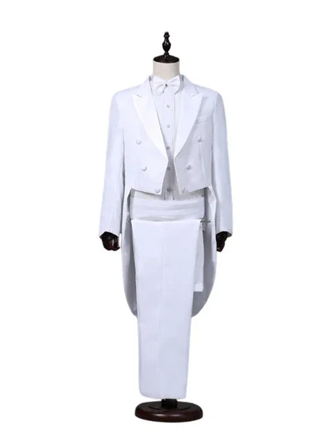 Men's Tuxedo Costume Vintage Formal Tailcoat Slim Fit Peak Lapel Suit Tux Pants Tail Coat Singer Magician Stage Jacket Outfits