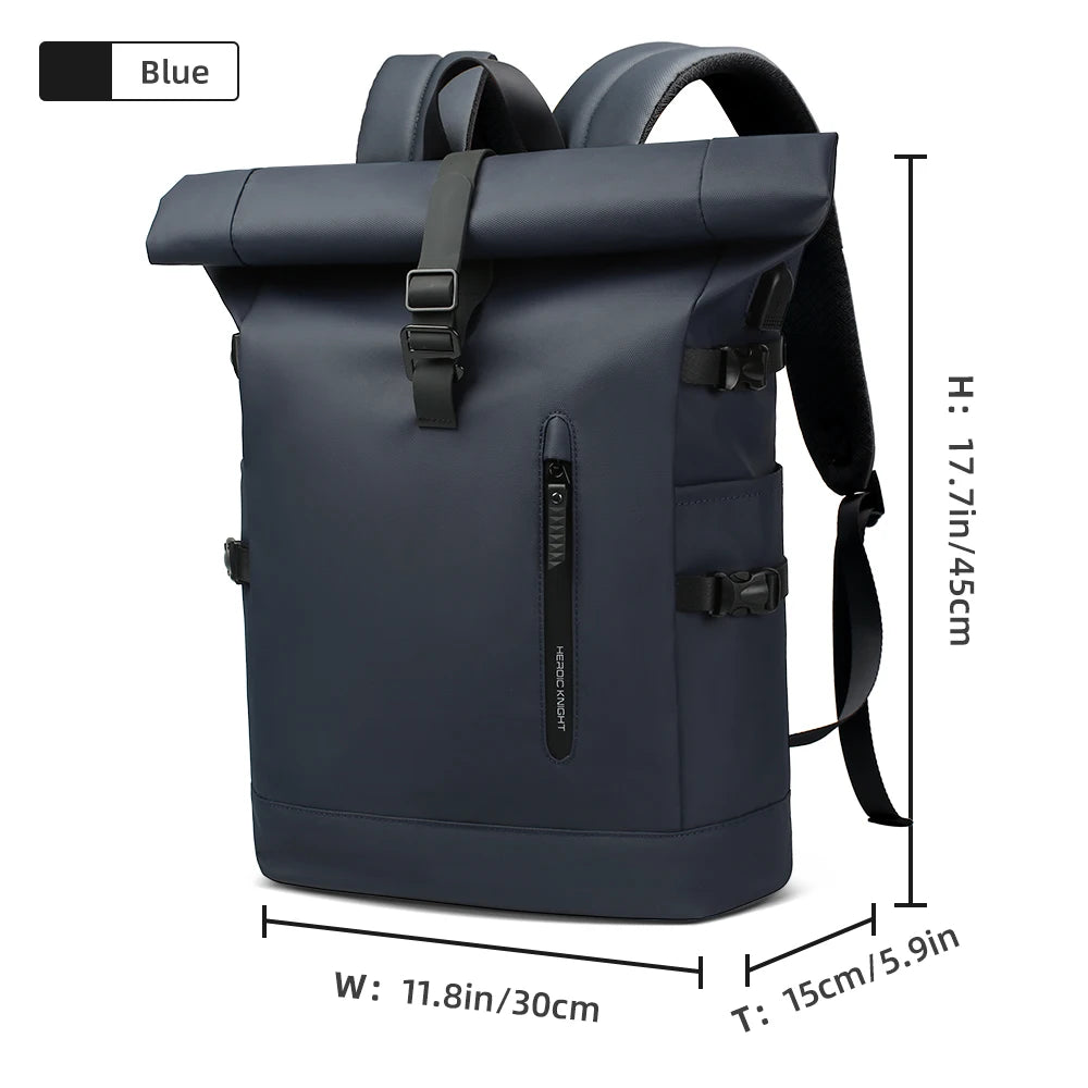 HK Expandable Waterproof Travel Backpack for Men Roll-Top Large Capacity 15.6 Inch Laptop Backpack with USB Hiking Camping Pack