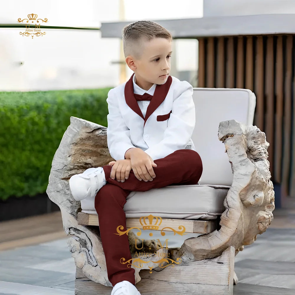Boys' Linen Suit 2-piece set white Jacket Grey Pants Toddler first communion Outfit, pageboy formal set for wedding ring bearer