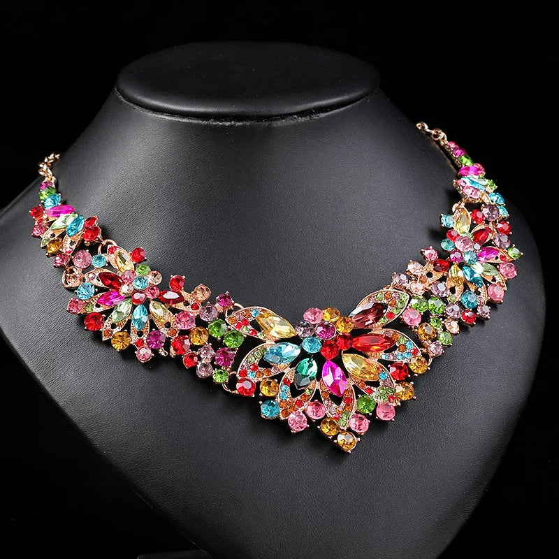 KMVEXO Fashion Multiple Colorful Crystal Prom Wedding Jewelry Sets for Women Accessories Necklace Earrings Bridal Jewelry Sets