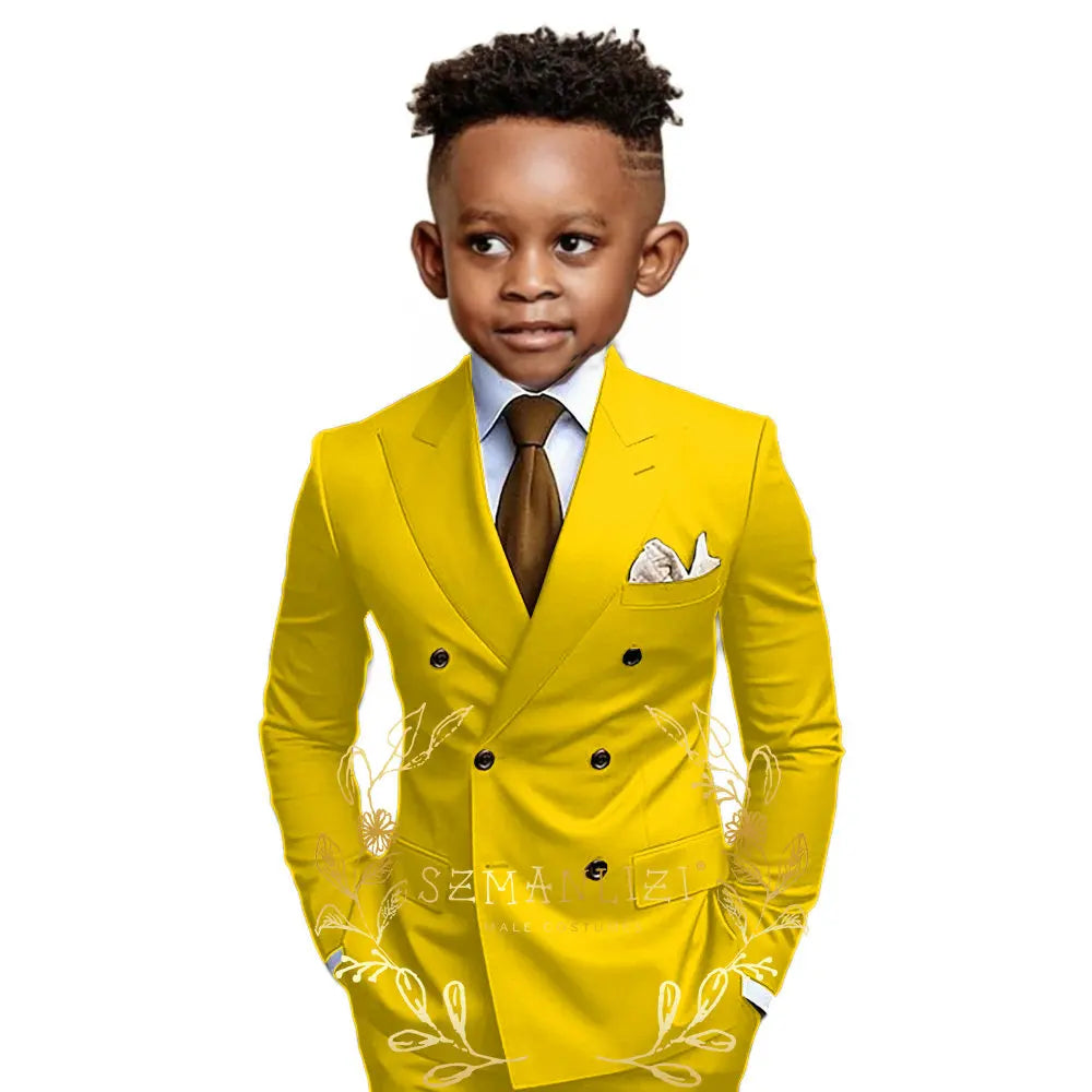 Brown Boys Suit Double Breasted Jacket Pants 2 Piece Set Business Style Formal Wedding Tuxedo Custom Size Blazer Kids