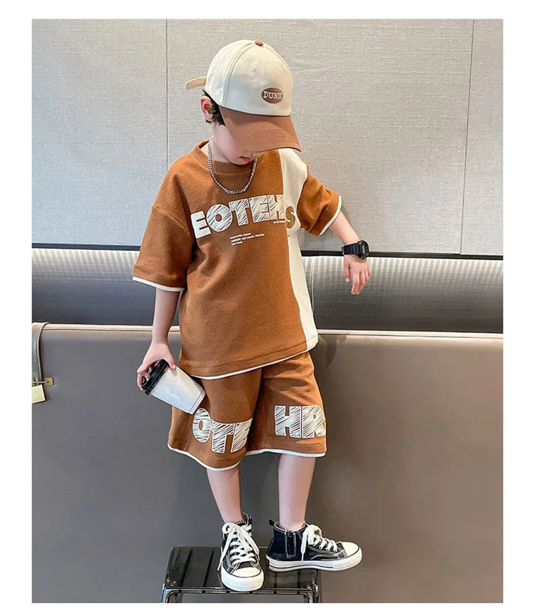New Summer Teenagers Boys Clothing Sets Child Fashion Letter Top And Shorts 2Pcs Kids Tracksuit 4 5 6 7 8 9 10 11 12 13 14 Years