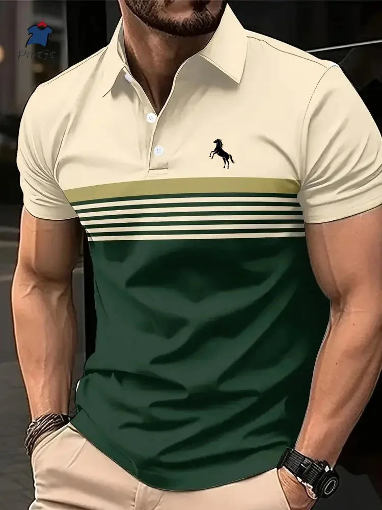 Summer T Shirts for Men 2025 Short Sleeve Men's Clothing Collar 3D Printing Plain Shirt Striped Polo Tees Fashion Pullover Tops