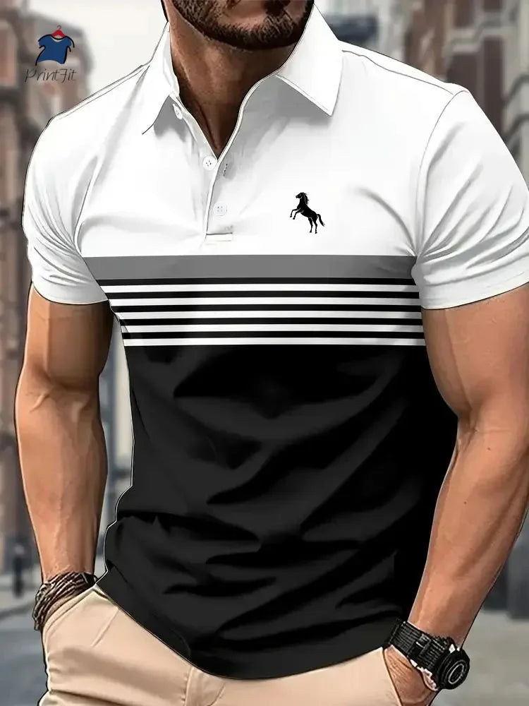 Summer T Shirts for Men 2025 Short Sleeve Men's Clothing Collar 3D Printing Plain Shirt Striped Polo Tees Fashion Pullover Tops