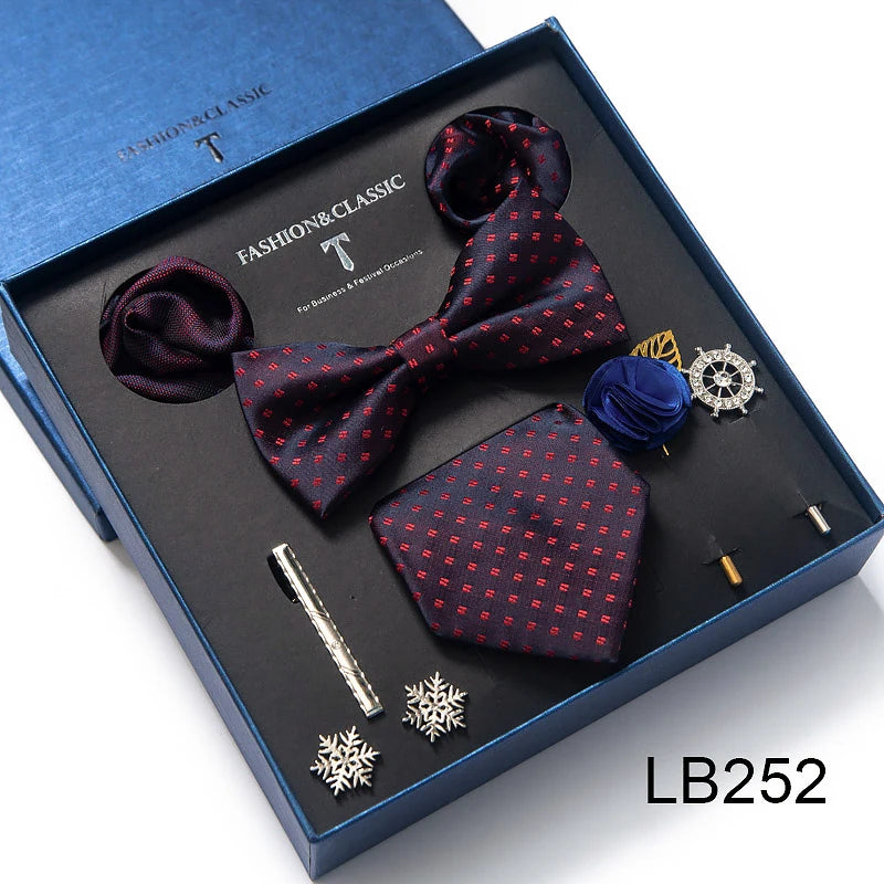 Men's Tie Set Luxury Gift Box Silk Tie Necktie Set 8pcs Inside Packing Festive Present Cravat Pocket Squares Holiday Gift Men