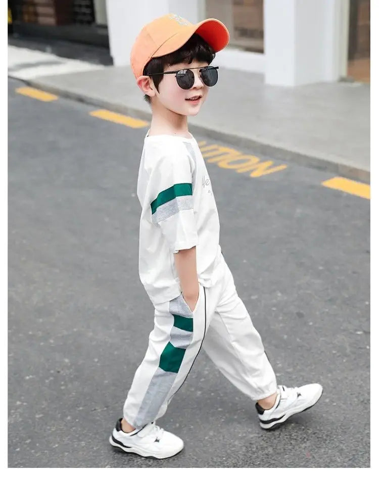 Boys Summer Clothing Set 2023 New Children's Cool Loose Fit Sportswear Korean Edition Baby Short Sleeve T-shirt 2 Pieces