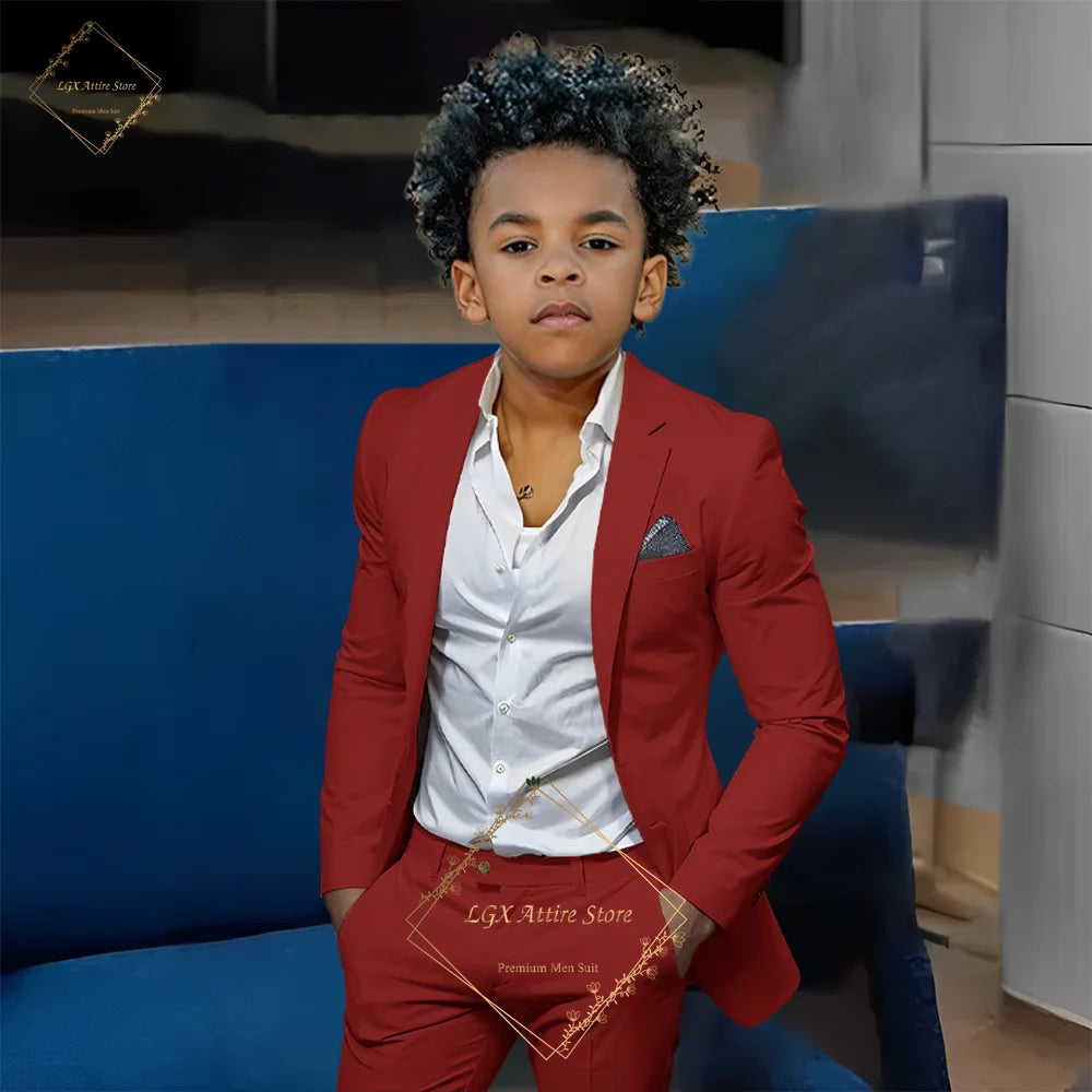 Kids' Orange Single-Breasted Suit (Jacket + Trousers) – Stylish Slim Fit, Perfect for Weddings & Cocktail Parties