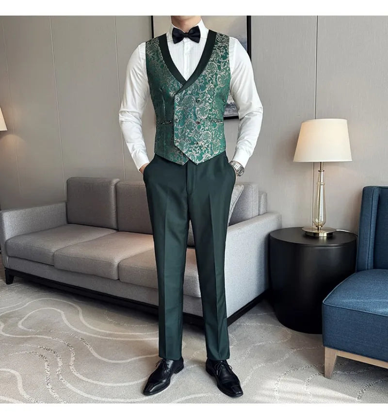 Spring 2025 Men's British Style Business Casual Three-Piece Suit Vest Trousers High-Density Jacquard Wedding Dress