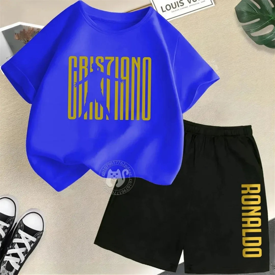 2025 summer new children's T-shirt set, boys' summer short sleeved shorts two-piece set, children's set, breathable sportswear s