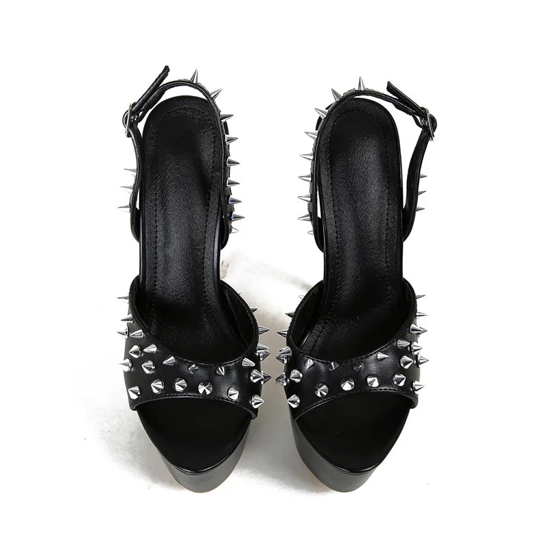 Liyke Fashion Design Metal Rivet Back Buckle Strap Platform Sandals Women Wedding Banquet Shoe Sexy Peep Toe Stripper High Heels