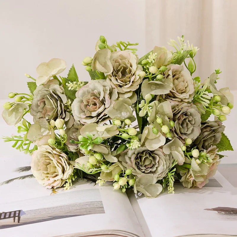 Artificial Hydrangea Flowers Rose Silk Flowers for Wedding Desk Room Party DIY Bouquet Decor Fake Flower Arrangements Home Decor