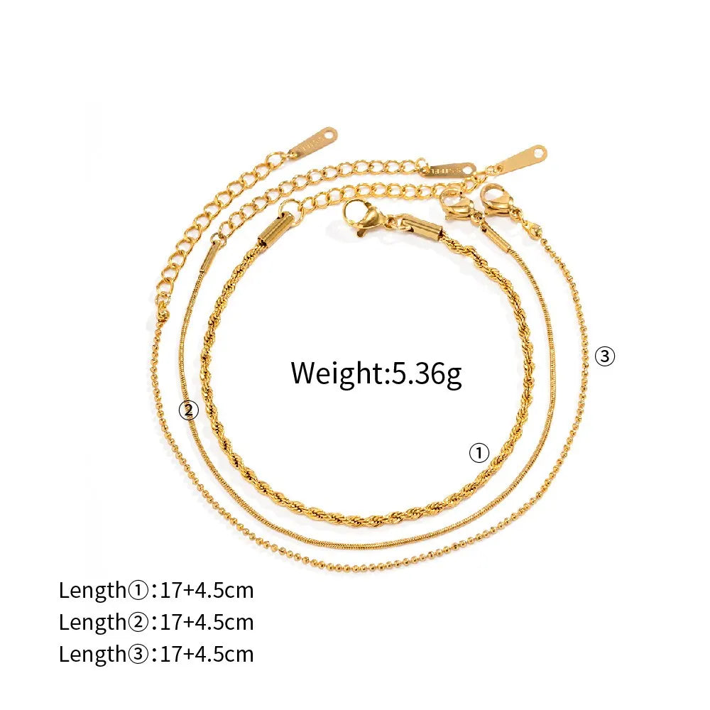 3 Pcs/Set Minimalist Classic Multi Layer Chain Bracelet For Women Three Link Set Stainless Steel Waterproof Jewelry Party Gift