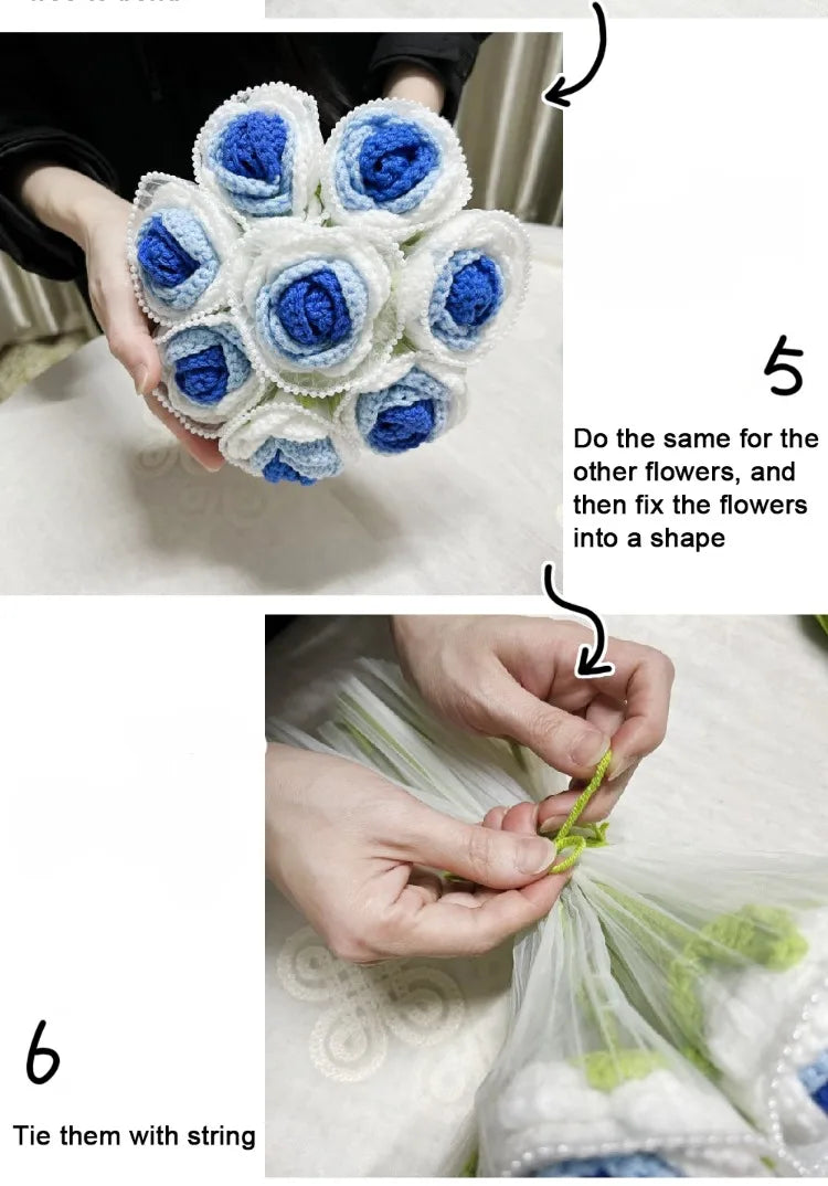 Handmade Knitted Crochet Artificial Rose Bouquet DIY Material Pack Wedding Decoration Bride Holding Flowers Valentine's Day Gift