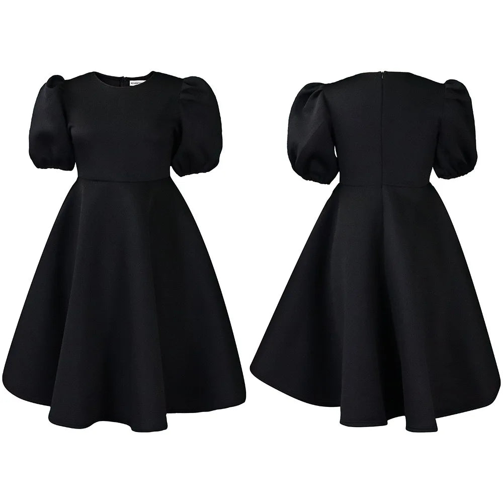 Elegant Party Dresses for Women O Neck Short Sleeve High Waisted A Line Pleated Mid Calf Luxury Birthday Dinner Vestidos Mujer